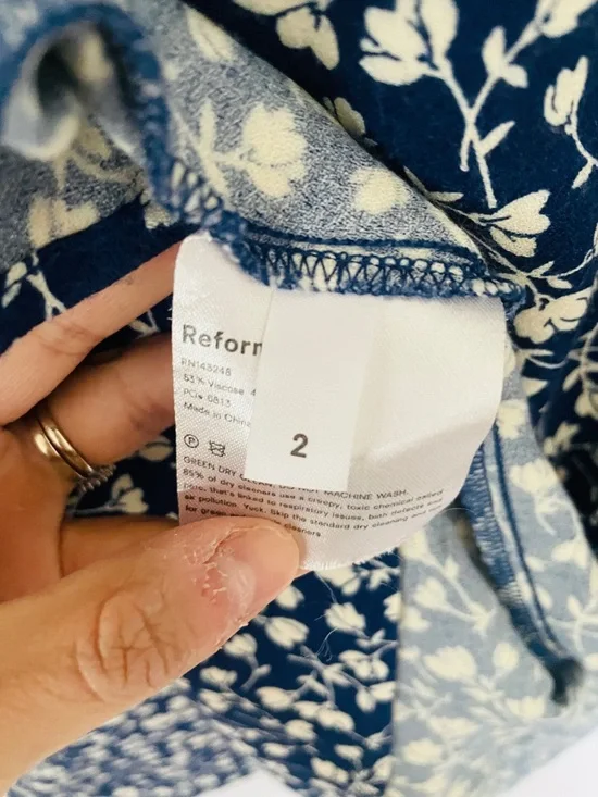 Reformation Navy Floral Slip Dress with Side Slit - Picture 4 of 7